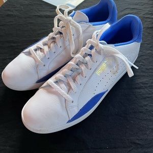 Puma match low top white with royal blue suede accent